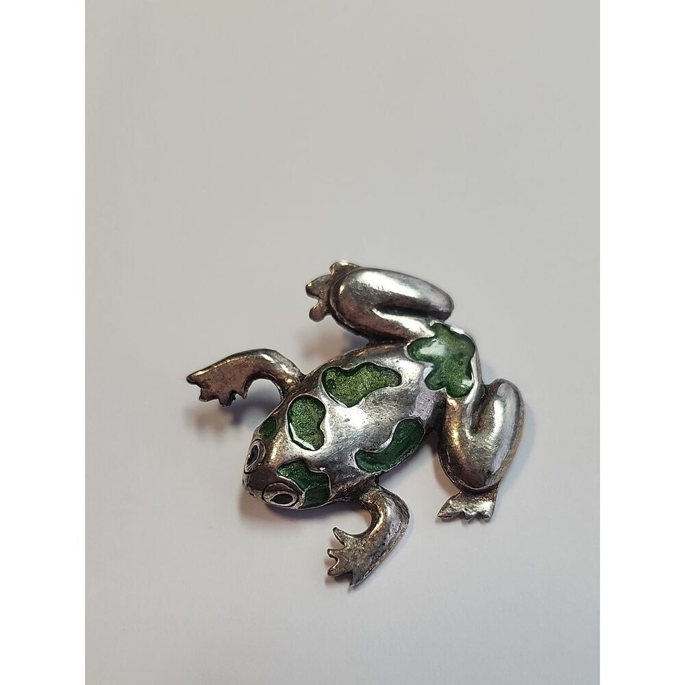 Vintage Sterling Silver Enamel Frog Brooch Pin Rare Find
